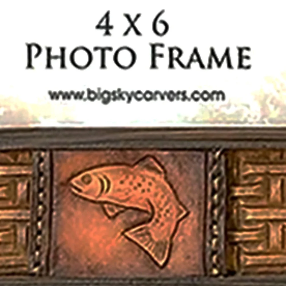 Big Sky Carvers Tooled Leather Finish Trout Photo Frame - Holds 4